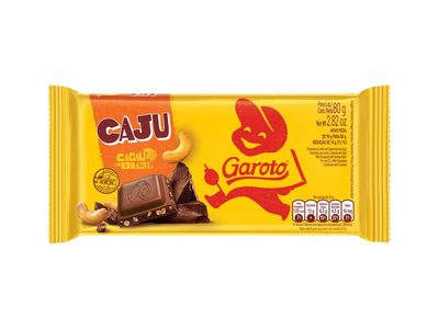 BARRA DE CHOCOLATE AO LEITE COM CASTANHA DE CAJU PACOTE 80G GAROTO